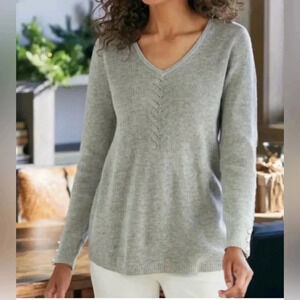 Soft Surroundings Women’s Heather Gray Alpaca Blend V-Neck Sweater Medium